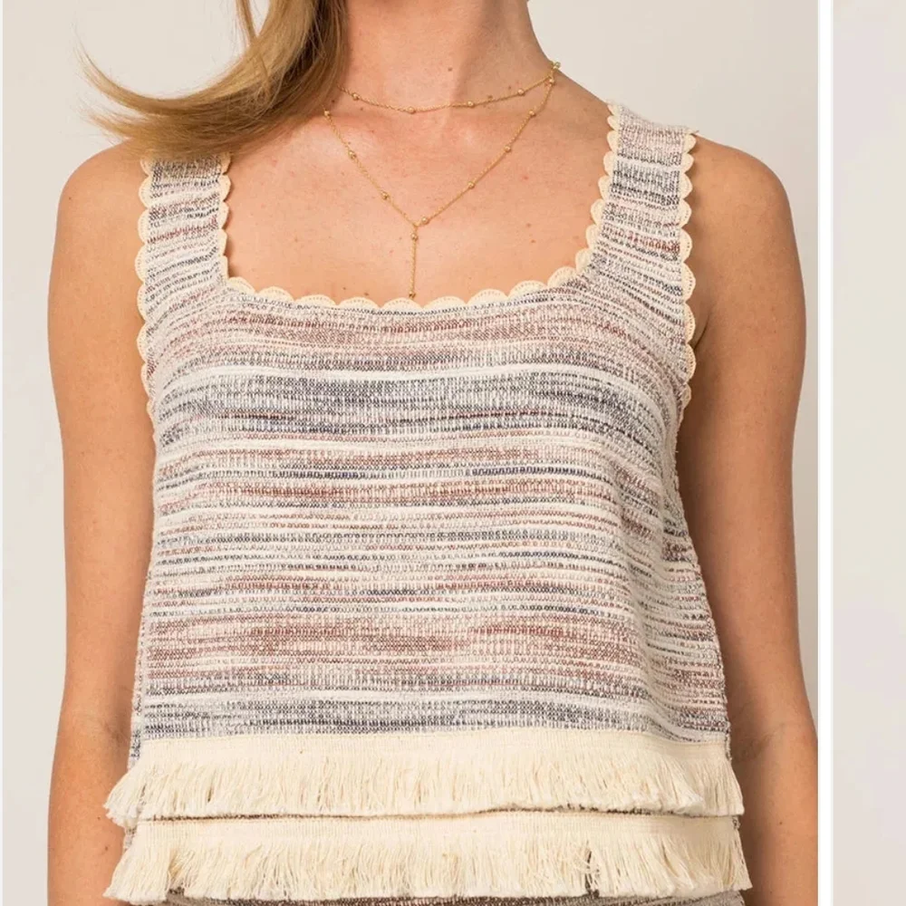 Boho Striped Sleeveless Top with Fringe Size SMALL nwt Boutique - Picture 1 of 5